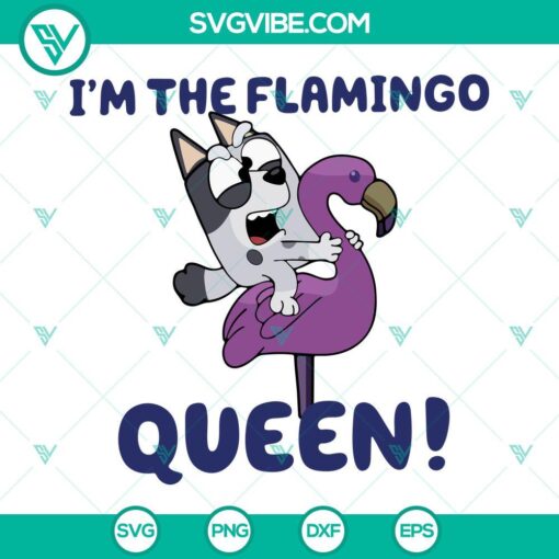 Flamingo Queen and Bluey SVG files with a cousin character, perfect for digital crafting projects.