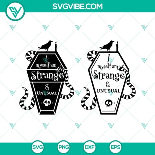 Beetlejuice inspired SVG files for Halloween, featuring "I Myself Am Strange And Unusual" design. Great for crafting projects.