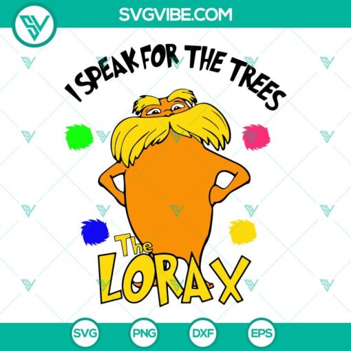 Colorful Lorax SVG file featuring Dr. Seuss characters. High-quality Lorax SVG and PNG files for crafting projects.