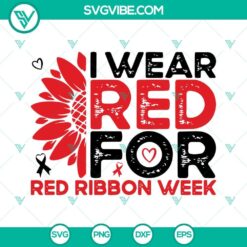 Red Ribbon Week Sunflower SVG design, Drug Free SVG File, vibrant red theme. Download for crafts and projects.