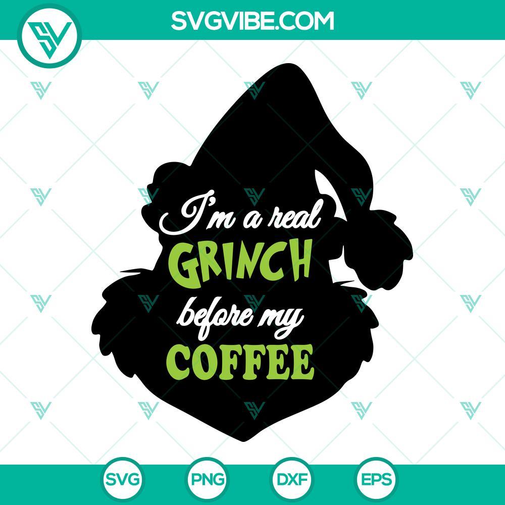 im-a-real-grinch-before-my-coffee-svg-grinch-face-svg-grinch-coffee-christmas-svg-png-dxf-eps-1-mockup.jpg Grinch face SVG file with the text "I'm A Real Grinch Before My Coffee," perfect for holiday crafting projects.