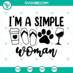 Simple Woman SVG with Dog Mom, Coffee, Wine designs in PNG format. Ideal for crafting and decoration.