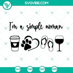Simple woman SVG with coffee, dog, wine, and flip flop designs. Perfect for craft projects.