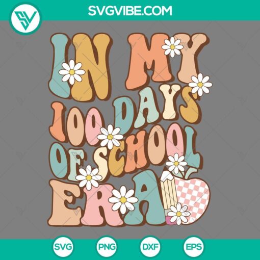 100 days of school-themed SVG file perfect for crafting projects like shirts, mugs, and more. Includes PNG, DXF, and EPS formats.