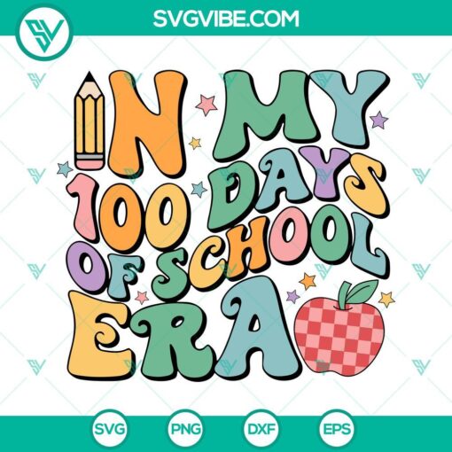 100th day of school SVG file for download with PNG, EPS, and DXF formats, featuring a variety of school-themed designs and elements.