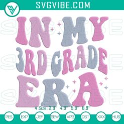 Colorful 3rd grade era embroidery design files with fun elementary school theme, perfect for crafting projects.