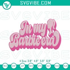 Chic Barbie era embroidery design with "Come On Barbie Let’s Go Party" file featuring retro vibes and stylish elements for crafts.
