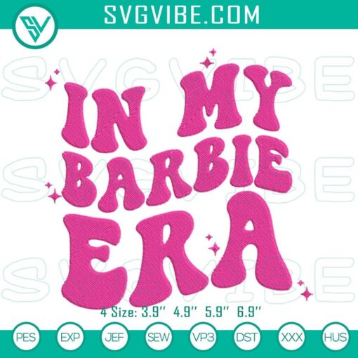Barbie era retro embroidery design featuring a trendy Barbie girl theme.