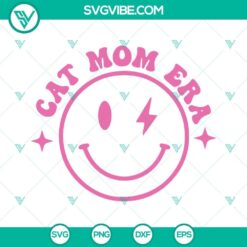 Cat Mom Era SVG files with 2 designs for download, featuring cat-themed graphics. Perfect for cat-loving moms' projects.