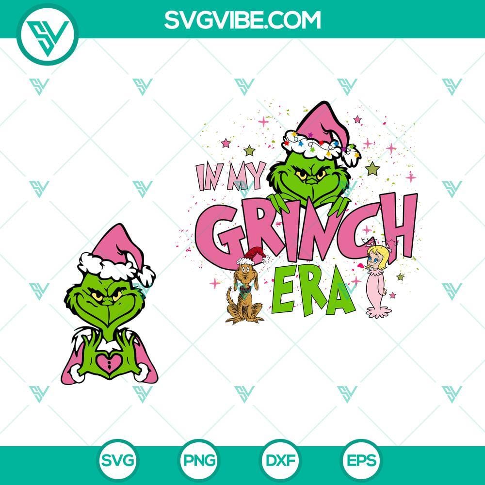 In My Grich Era SVG, Grich Christma Era SVG, Grinch Heart Hands SVG 2 Designs Grinch Era SVG with heart hands for Christmas theme, festive Grinch character design. Ideal for holiday decorations and crafts.
