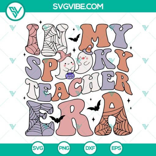 Spooky Teacher Era SVG download with cute retro ghost design, perfect for funny teacher projects.