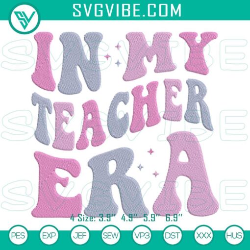 Teacher-themed retro machine embroidery design with trendy elements for digital use. Ideal for teachers' projects.