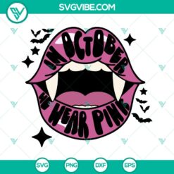 Pink Lips SVG design with breast cancer awareness and Halloween elements, perfect for October.