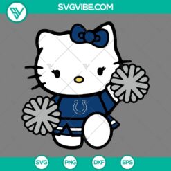 Indianapolis Colts themed Hello Kitty cheerleader SVG cut files for crafts and projects, including PNG, DXF, and EPS formats.