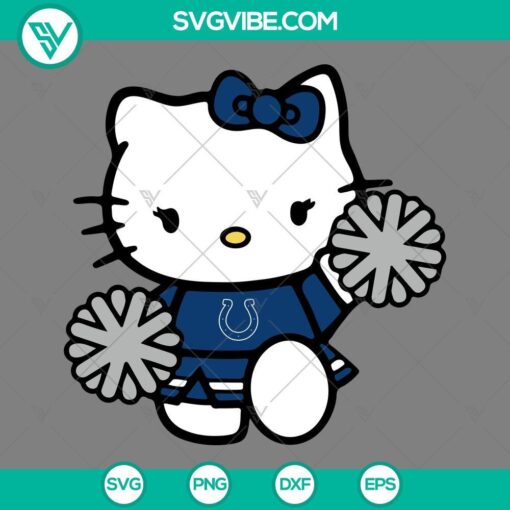 Indianapolis Colts themed Hello Kitty cheerleader SVG cut files for crafts and projects, including PNG, DXF, and EPS formats.