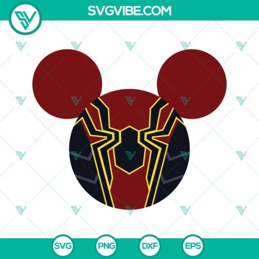 Iron Spider Man, Avengers Spider Man, and Mickey Mouse Ears SVG files with intricate designs and vibrant colors for digital crafting.
