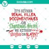 Binge-worthy holiday vs. crime docs artwork showing choice between watching Christmas movies or serial killer documentaries.