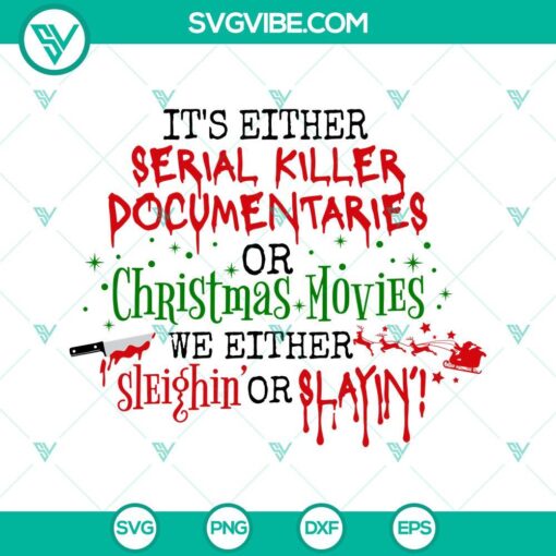 Binge-worthy holiday vs. crime docs artwork showing choice between watching Christmas movies or serial killer documentaries.