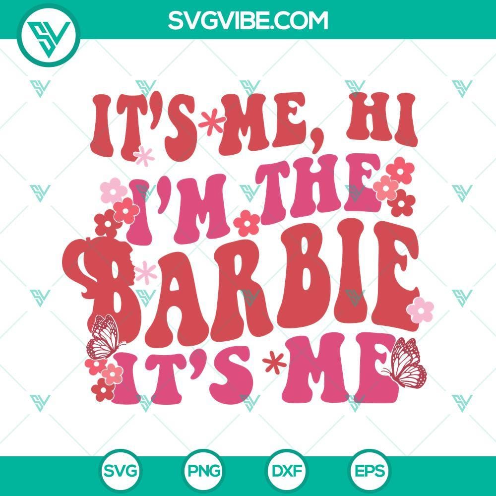 it-s-me-hi-i-m-the-barbie-it-s-me-svg-barbie-svg-retro-barbie-song-svg-png-dxf-eps-files-1-mockup.jpg Retro Barbie SVG download featuring text "It's Me Hi I'm The Barbie" in a creative design. Ideal for crafting projects.