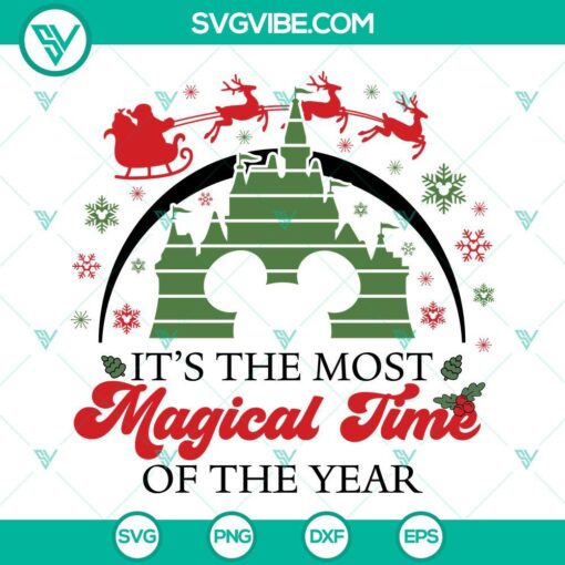 Disney Christmas SVG featuring magical Disney Castle, perfect for holiday crafts. High-quality digital download. Ideal for festive projects.