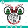 Christmas SVG design featuring Minnie Mouse with "It's The Most Wonderful Time Of The Year" text, perfect for holiday crafts and decorations.