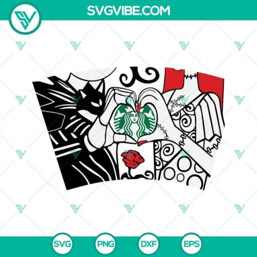 Jack And Sally Starbucks Cup SVG Files with Halloween theme. Perfect for Halloween lovers. VP
