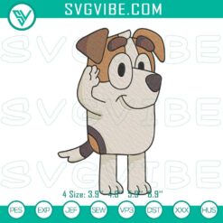 Australian Jack Russell dog cartoon embroidery designs file, featuring Bluey. Ideal for digital projects.
