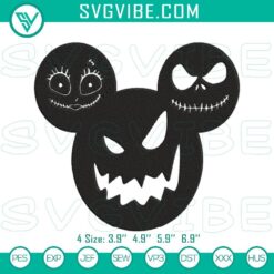 Jack Sally Mouse Ears Disney Halloween machine embroidery design featuring iconic characters for crafting projects.