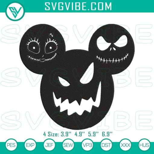 Jack Sally Mouse Ears Disney Halloween machine embroidery design featuring iconic characters for crafting projects.