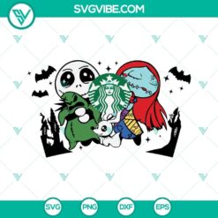 Jack, Sally, Oogie Boogie Starbucks Cold Cup SVG Files for Halloween, featuring spooky character designs for Halloween lovers.