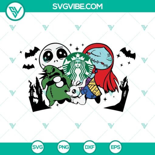 Jack, Sally, Oogie Boogie Starbucks Cold Cup SVG Files for Halloween, featuring spooky character designs for Halloween lovers.