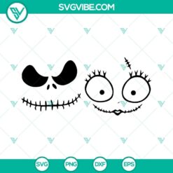 Jack Skellington and Sally's face digital SVG download with A Nightmare Before Christmas theme, ideal for Halloween crafts and decorations.