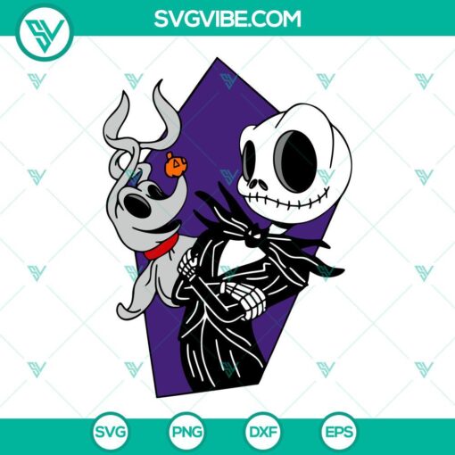 Jack Skellington and Zero SVG files, featuring characters from Nightmare Before Christmas, for crafting projects and Halloween decor.