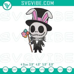 Jack Skellington bunny Easter embroidery design, horror holiday theme in digital file, perfect for spooky Easter projects.