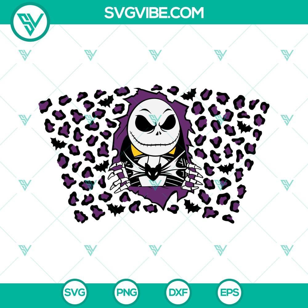 Jack Skellington Leopard Starbucks Cup SVG Files, Jack Skellington Full Jack Skellington leopard Starbucks cup SVG files featuring a full design, perfect for crafting projects.