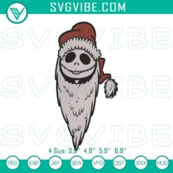 Jack Skellington Santa hat embroidery design, perfect for spooky Christmas projects. Downloadable machine file.