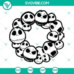 Jack Skellington wreath clipart SVG PNG DXF EPS files for Halloween crafts.