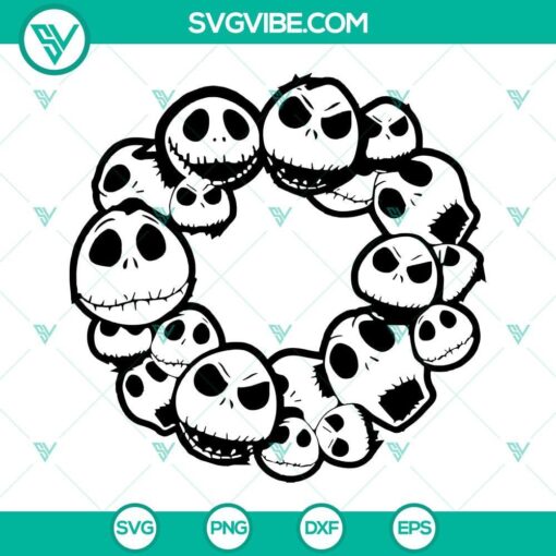 Jack Skellington wreath clipart SVG PNG DXF EPS files for Halloween crafts.