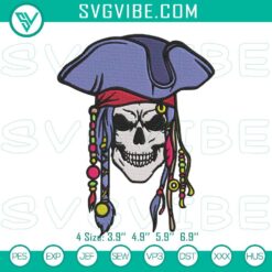 Pirate skull embroidery designs featuring Jack Sparrow skull pattern for machines. Great for pirate-themed projects.