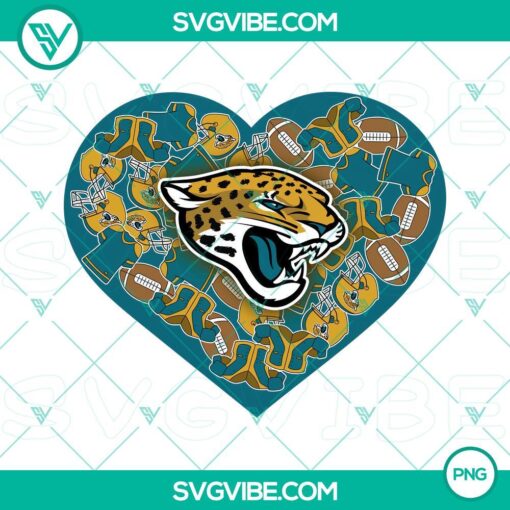 Jacksonville Jaguars heart Valentine PNG file design, perfect for NFL fans and sports-themed Valentine's Day projects.