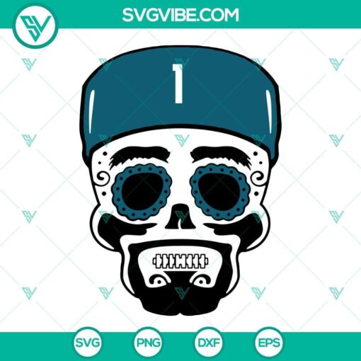 Jalen Hurts Sugar Skull SVG file with Philadelphia Eagles design, in PNG, DXF, and EPS formats. Great for sports fanatics!