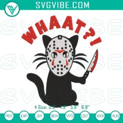 Jason Voorhees cat embroidery design, funny Friday the 13th pattern featuring a cat dressed as the iconic horror movie character.