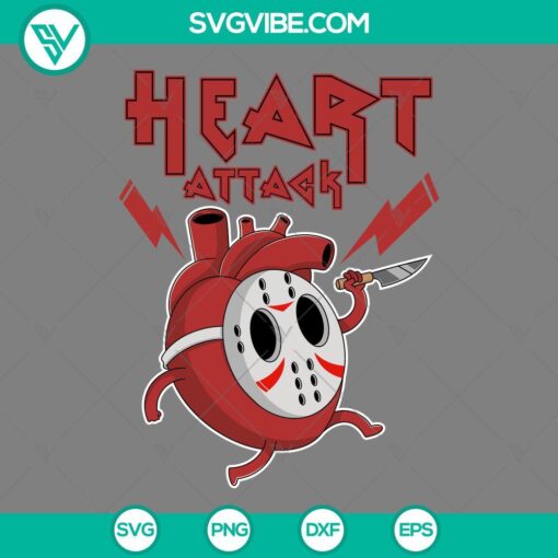 Jason Voorhees Valentine SVG, heart attack design for horror fans, available in PNG, EPS, and DXF formats.