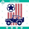 Jeep and patriotic 4 wheeler truck off road SVG files with American flag in red, white, and blue, perfect for Fourth of July designs.