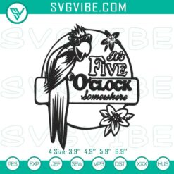 Jimmy Buffett "It's Five O'Clock Somewhere" embroidery design file with classic music theme.