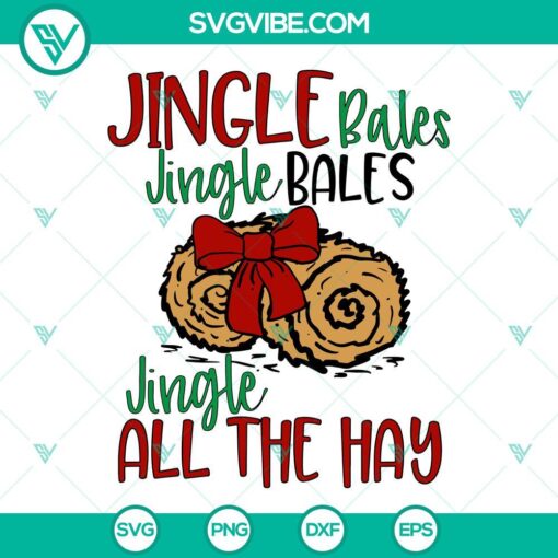 Festive Jingle Bales Christmas SVG featuring hay bales, jingle bells, and holiday cheer in PNG, DXF, and EPS formats for crafting.
