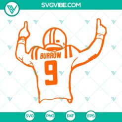 Joe Burrow 9 digital SVG images for instant download. Bengals football SVG files perfect for crafts and projects.