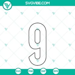 Joe Burrow number 9 SVG digital download with PNG, DXF, and EPS files for fans of the football quarterback. Ideal for crafts and printing.