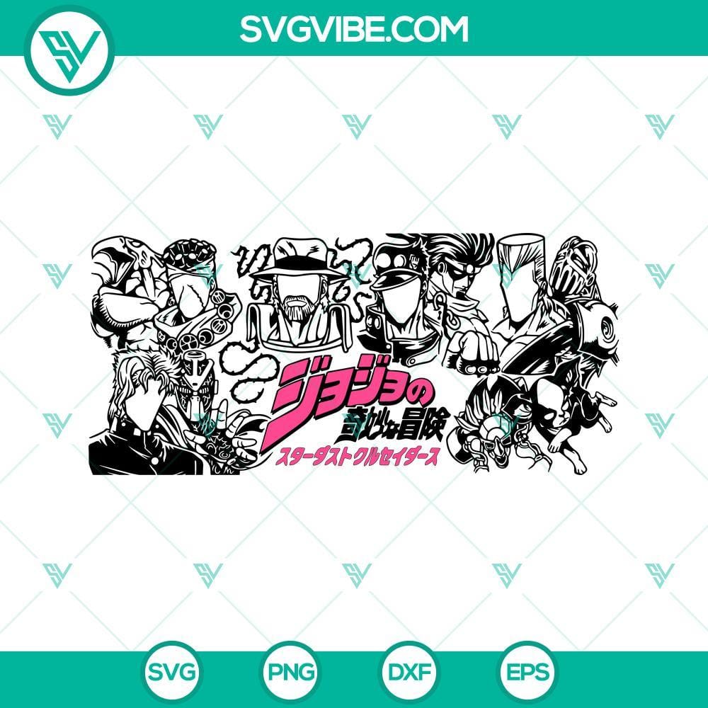 jojo-s-bizarre-adventure-16oz-libbey-can-glass-wrap-svg-anime-cup-wrap-svg-png-dxf-eps-9-mockup.jpg JoJo's Bizarre Adventure 16oz Libbey Can Glass Wrap SVG Images featuring anime characters and designs for craft projects.