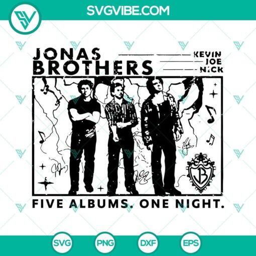 Jonas Brothers SVG images featuring Five Albums One Night design, perfect for fans.